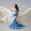 Casual Dresses Charming Blue Mermaid Pregnancy For Po Shoot Cap Sleeves Lace Bridal Maternity Gowns Custom Made