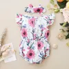 Zomer 2 stks Babymeisje Mouwloze Casual Bloemen Rompertjes Bodysuits 210528