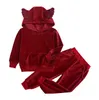 2021 Jesień Moda Baby Girl Ubrania Zestawy Velvet Z Długim Rękawem Solidna Kurtka Zipper + Spodnie 2 Sztuk Bebes Dres Baby Boy Odzież Ustaw