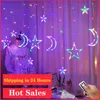 3,5m 220v Led Moon Star Lampa Jul Garland String Ljus Fairy Gardin Ljus Utomhus för semester Bröllopsfest dekoration 211122