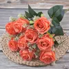 Herfst kunstmatige roos boeket 9 hoofden zijde rozen bloemen boeketten voor bruiloft thuis kantoor restaurant decoratie