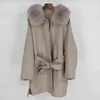 OFTBUY Real Fur Coat Winter Jacket Women Loose Natural Fur Collar Cashmere Wool Blends Outerwear Streetwear Oversize 211110
