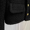 Vintage Small Fragrance Beskuren Jacka Kvinnor Fall Koreansk Fashion Black Casual Tweed Jacket Elegant Chic Single Breasted Outwear 211105