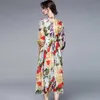 Summer Fashion Runway Boho Maxi Dresse's Bow Neck long sleeve flower Print Dress 210531