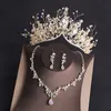 KMVEXO Costume Bridal Sets Rhinestone Crystal Gold Tiara Crown Earrings Necklace Wedding Bride Luxury Jewelry Set