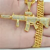 European American Set With Shining Stone AK Submachine Gun Machine Hip Hop Pendant Gold Necklace Necklaces