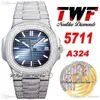 2022 TWF pavé di diamanti 5711 324SC A324 orologio automatico da uomo quadrante blu con texture stick marcatori braccialetto di diamanti completamente ghiacciato Super Edition nuovi orologi Puretime B2