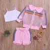 Kid Clothing Set Anzug Regenbogenstreifen transparente Mantel -Weste Shorts 3 Stcs Mädchen Sonne Schutz Outfit Sommerkleidung5455345