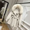 Winter Women Real Fox Fur Collar Kapturem Parkas 90% White Duck Coat Gruby Ciepły śnieg Windbreaker Outwer 210430