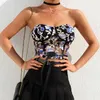 Floral Embroidery Lace Mesh Black Sexy Crop Top Women Party Clubwear Corset Lingerie Tank Tops Summer 2021 Clothing X0507