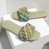 Women Weave Slippers Flat Sho Fashion Fancy Diamond Soft Sole Embroidery Thread Leisure Office
