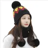 Vinter söt och varm ullen stickade hattar halsdukar sätter mode förtjockat tre-boll öronskydd söt kvinnlig hatt kostym keps