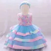 2021 Avec bandeau Colorfu Baptême 1er anniversaire Robe pour bébé fille Cérémonie Fleur Princesse Robes Robe de soirée Vêtements pour enfants G1129