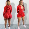 Womans Корейский бархатный трексуиты мода молния Hooded Tops Shorts повседневная тощая одежда дизайнер женское падение Jogger Belvets два частя