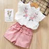 Mädchen Kleidung Set Sommer Mode Kinder Blumen Kleidung Weste und Hosen 2 Stücke Outfits Mädchen Casual 210429