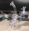 9 인치 23 CM 물 담뱃대 보라색 원형 필터 유리 봉 Recycler 파이프 물 봉 병 Dab Rig 크기 14mm 여성 공동 미국 창고