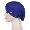 새로운 여성 이슬람 구슬 암 모자 모자 모자 터번 헤드 스카프 포장 모자 탈모 탄력있는 Skullies Beanies 아랍 커버 패션