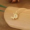 S925 Sterling Silver Inlaid Natural Gem Fawn Necklace Female Korean Fashion Jewelry for Women Handmade