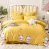 Ensembles de literie Michiko Home Textile Mignon Dessin animé Housse de couette Drap de lit Taie d'oreiller en soie lavée Double Ensemble de quatre pièces