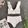 Women's Swimwear Sexy Solid Ruffled Flounce Bikini Set Summer Women Casual Beach Party Plus Size Swimsuit Seaside Bathing Suits Bikinis