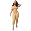 Kvinnor Tracksuits Två Piece Set Solid Casual Sexy Sports Suit Hem T-shirts Byxor Stickade Outfits Bodycon Plus Size Women Clothing