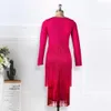 Roze rode lange mouwen kwellen vrouwen midi jurk Deep v nek sexy patchwork met ritssluiting vrouwelijk date out fashion lente 2021 nieuwe 210320