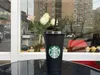 Starbucks Zeemeermin Godin Mokken 24 Oz/710 Ml Plastic Tumbler Herbruikbare Zwarte Drinken Platte Bodem Cup Pijler Vorm deksel Stro