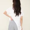 [EAM] Femmes Blanc Irrégulière Split Joint Bref T-shirt Col Rond Manches Courtes Mode Printemps Été 1W63700 210512