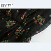 Zevity Autumn Women Fashion V Neck Floral Print Office Chiffon Midi Dress New Ladies Chic Long Sleeve Brand Party Vestido 210325