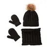 Giyim Setleri Kış Sıcak Bebek Katı Renk Şapka Eldiven Eşarp Set Kürk Topu Beanies Yürüyor Kız Erkek Için Mitten Atkılar Kiti