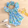 Retailwhole Baby girl dinosaur printed tassels romper 2pcs set with bow headband jumpsuits jumpsuit onepiece onesies rompers7468074