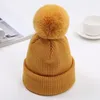 Berretti Cappelli Carino Pompon Cappello da bambino Beanie Inverno Morbido caldo lavorato a maglia Ragazzo Ragazza Tinta unita Infantile Berretto da bambino Pelliccia Finta Palla Bonnet Bambini