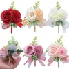 Kwiat Nadgarstek Corsage Boutonniere Handmade Nadgarstek Czerwony Różowy Sztuczne Peonia Rose Morsages Wedding Druhna Party Suit Decor