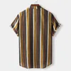 Sommar Mens Stripe Shirt Casual Short Sleeve Hawaiian Shirts Loose Strip Print Cool Tunna Men Klänning Man Kläder Camisa Mäns