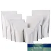 50st White Kraft Paper Mylar Folie Bag Förpackningspåsar Stå upp Dopack Grip Seal Reaalable Tear Notch Reusable