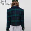 SheBlingBling Za Women's Two Piece Blazers Suits Plaid Cropped Jackets Set Female Coats Vintage Slim Outwear Crop Top Workwear 211019