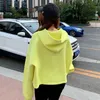 PERHAPS U Yellow Black Letter Print Cropped Hooded Zip Hoodies For Women Autumn Neon Autumn C0344 210529