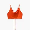 Za Kvinna Rosa Satin Crop Top Kvinnor Sommar Spaghetti Straps Baklösa Sexiga Tank Kvinna Beachwear Tankar Camis 210608