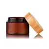 150g 250ml Empty Cream Container PET Frosted Amber Cosmetic Refillable Facial Hair Mask Plastic Jar With Bamboo Lid 20pcs/lot Storage Bottle