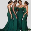 Dark Green Mermaid Long Bridesmaid Dresses Lace Spaghetti Court Train Custom Made Wedding Guest Gowns