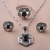 Oorbellen ketting st verzilverd sieraden sets voor vrouwen bruiloft zwarte zirconia ringen armband verjaardag geschenken yz0641