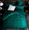 Juegos de ropa de cama de 3 algodón y 4 Uds., ropa de cama con estampado de letras, funda de almohada, sábana plana tejida, tamaño Queen para adultos, edredón de Color sólido