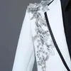 Мужские белые цветочные блестки 2 шт. Костюмы (куртки + брюки) Slim Fit One Button Wedding Groom смокинг костюм мужской костюм Mail Homme 210522