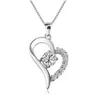 Sterling Silver Halsband 2 Färger Zircon 18inches Box Chain Heart Pendant Platinum Plated