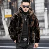 Men's Fur & Faux High-quality Leopard Print Short Hooded Korean Gold Mink Jacket Sheep Shearing Warmth Thick Coat Men
