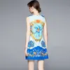 Summer Fashion Runway Mini Dress Women Sleeveless Vintage Printed A Line Elegant Short Dresses 210529