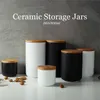 1pc 260ML 800ML Ceramic Storage Jars Wooden Lids Coffee Sugar Canisters Kitchen Supplies Container Tea Pot Grain Organizer