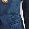 Damskie Garnitury Blazers High Street Mody Designer Blazer Kurtka Metal Lwa Przyciski Do Podwójne Kierowane Dżinsowe Płaszcz zewnętrzny