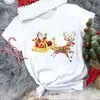 Women's T-Shirt FIXSYS Women White Female Cartoon Reindeer Cute Graphic Tee Merry Christmas T Shirt Short Sleeve Casual Tops