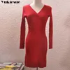 Winter Women skinny Sweater Dress Fashion Long Sleeve deep V-Neck Elegant Knitted Work Office Vestidos bodycon dress 210608